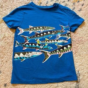 Mini Boden Boys Short Sleeve Fish Nature Blue Shirt 9-10Y